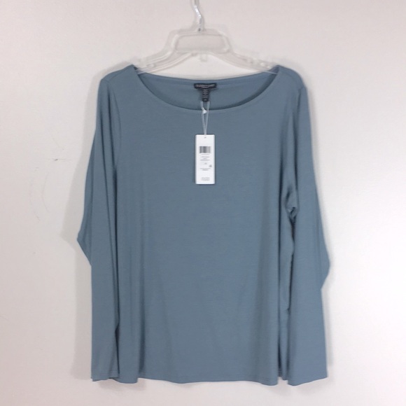 EILEEN FISHER Tencel Blue Jersey Bateau Neck Top - Picture 2 of 5